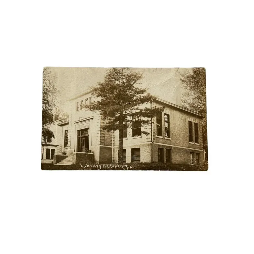 Vtg RPPC Postcard 1930s Ephemera Library Atlantic IA Photo By AE Hanna Blair NE